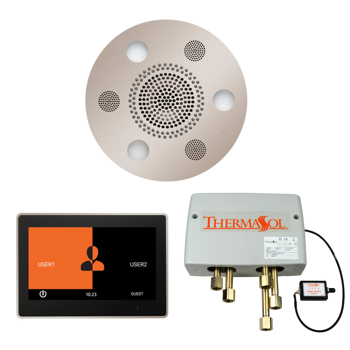 ThermaSol ThermaTouch 10" Control, Serenity Round Rainhead, and Digital Shower Valve Package