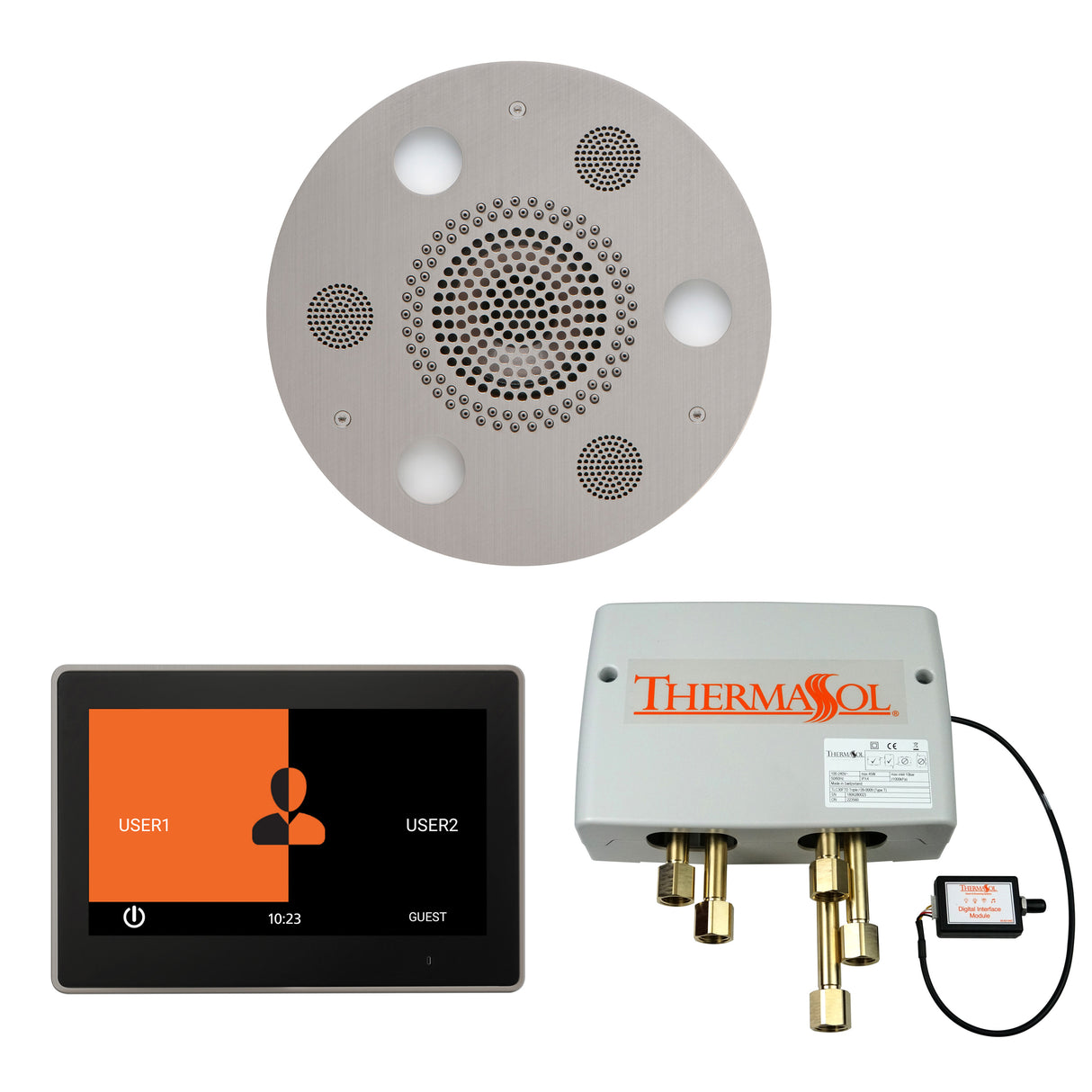 ThermaSol ThermaTouch 10" Control, Serenity Round Rainhead, and Digital Shower Valve Package