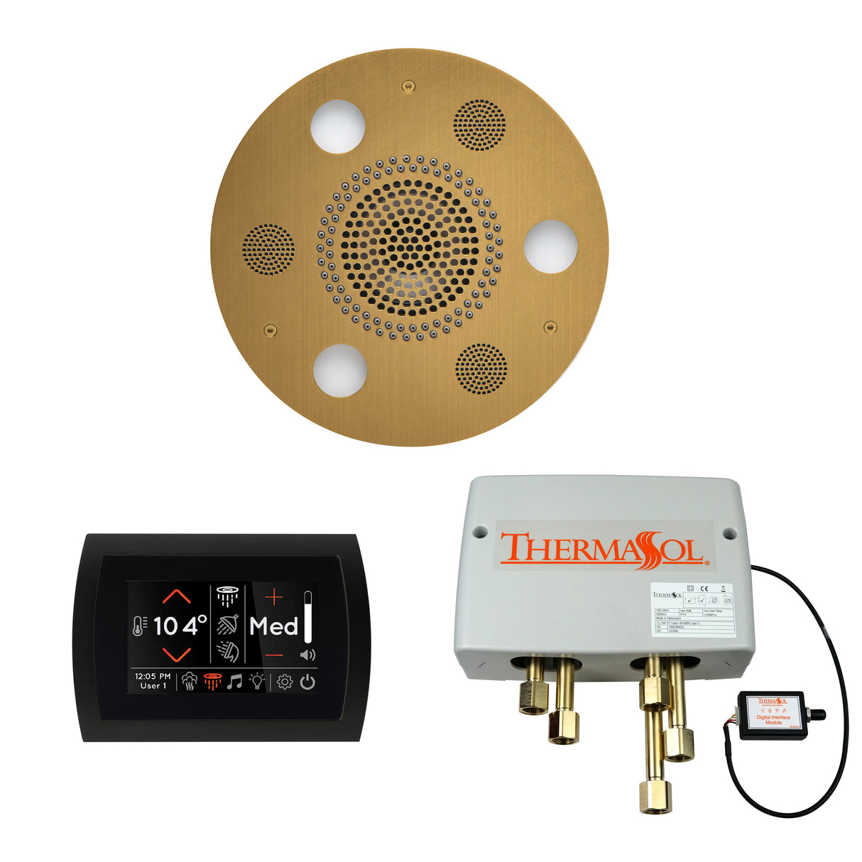 ThermaSol SignaTouch Control, Serenity Rainhead, and Digital Shower Valve Package, Round