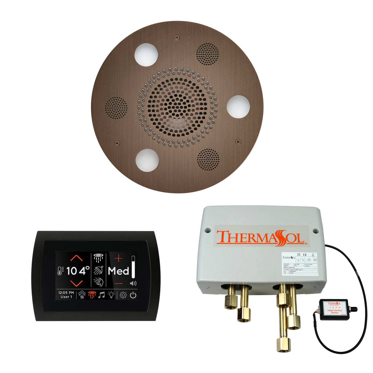 ThermaSol SignaTouch Control, Serenity Rainhead, and Digital Shower Valve Package, Round