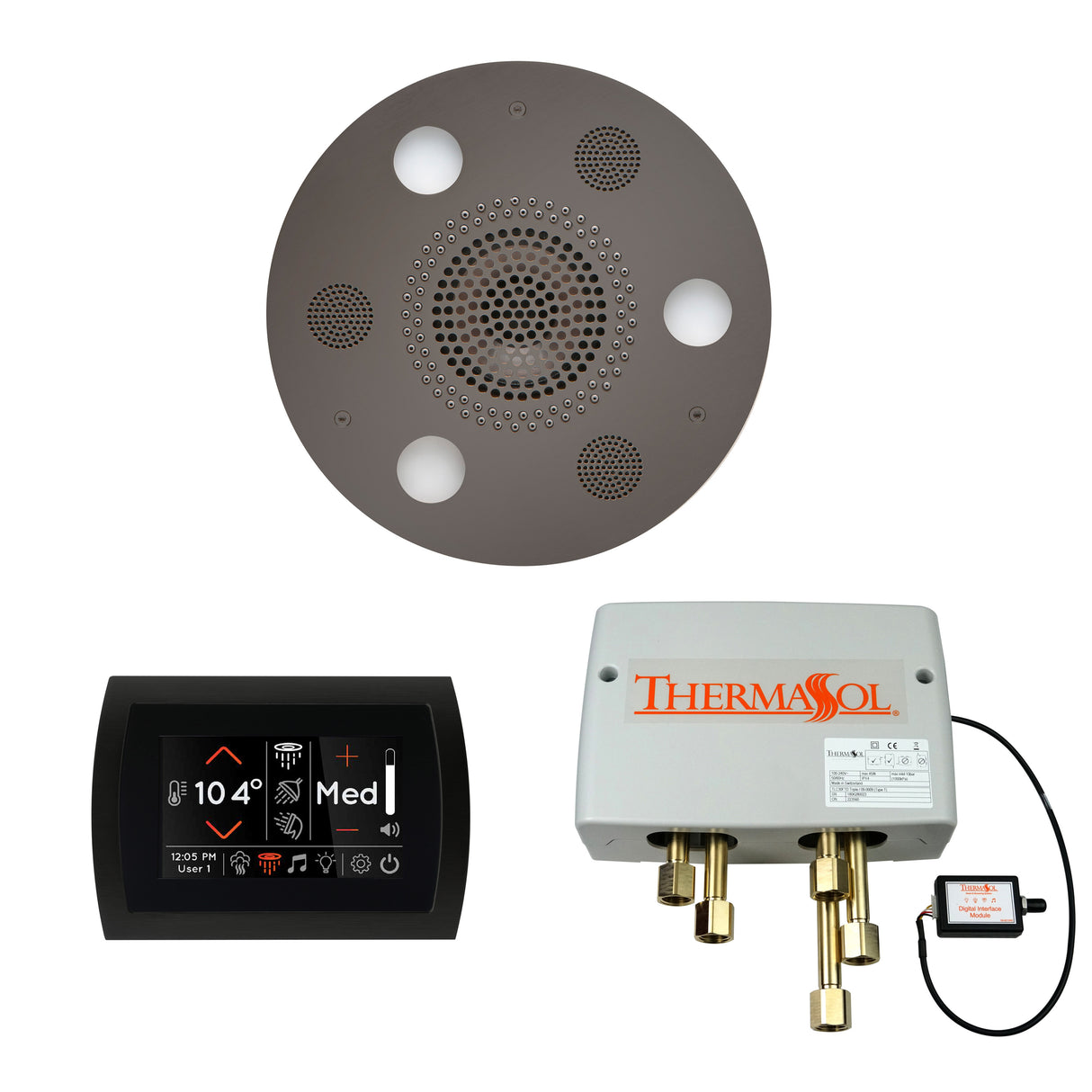 ThermaSol SignaTouch Control, Serenity Rainhead, and Digital Shower Valve Package, Round