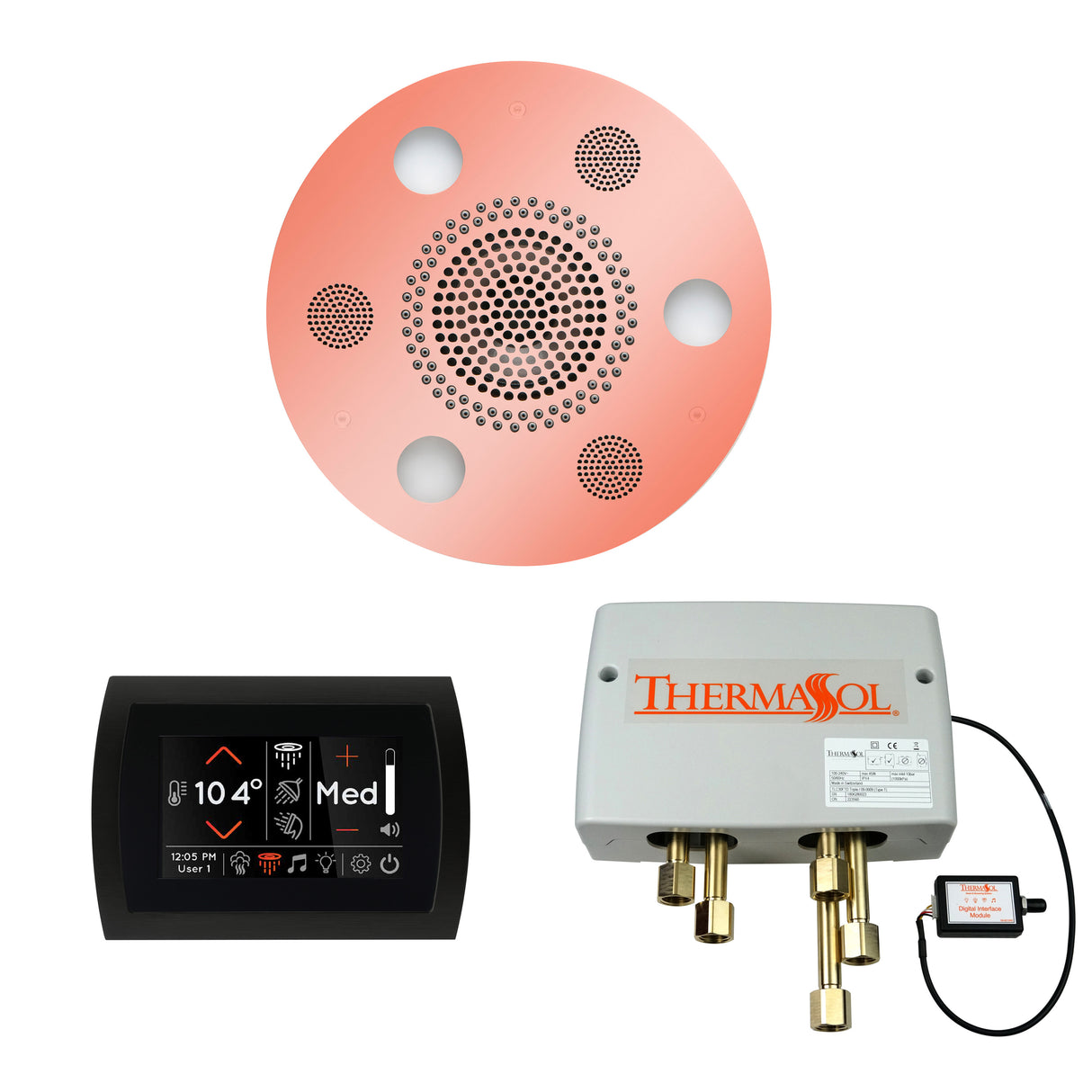ThermaSol SignaTouch Control, Serenity Rainhead, and Digital Shower Valve Package, Round