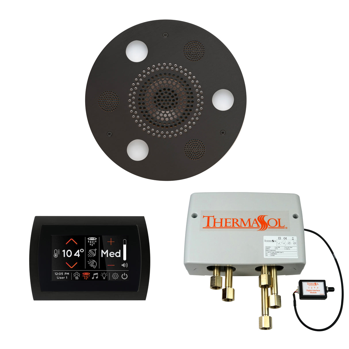 ThermaSol SignaTouch Control, Serenity Rainhead, and Digital Shower Valve Package, Round