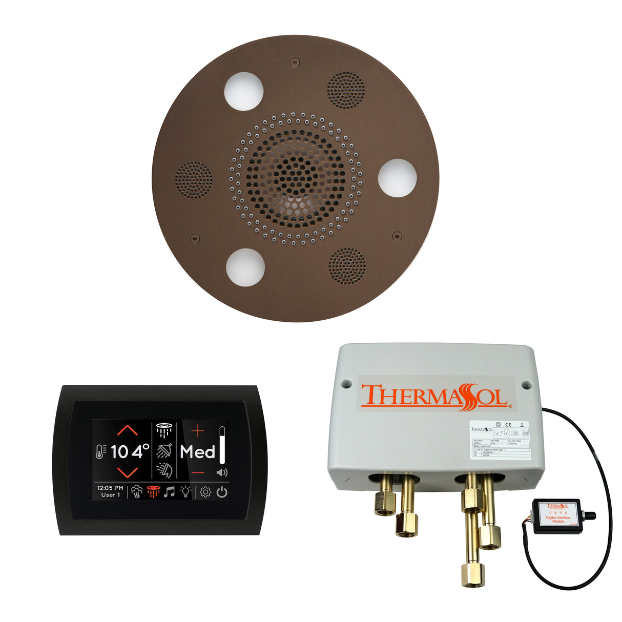 ThermaSol SignaTouch Control, Serenity Rainhead, and Digital Shower Valve Package, Round