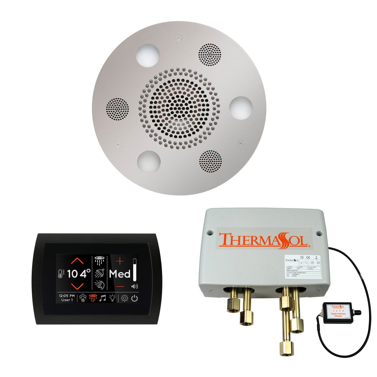 ThermaSol SignaTouch Control, Serenity Rainhead, and Digital Shower Valve Package, Round