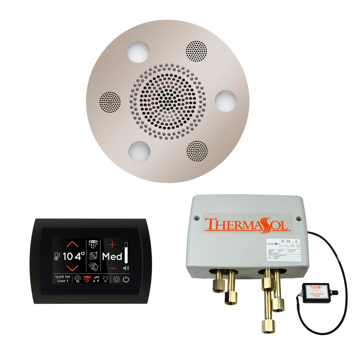 ThermaSol SignaTouch Control, Serenity Rainhead, and Digital Shower Valve Package, Round