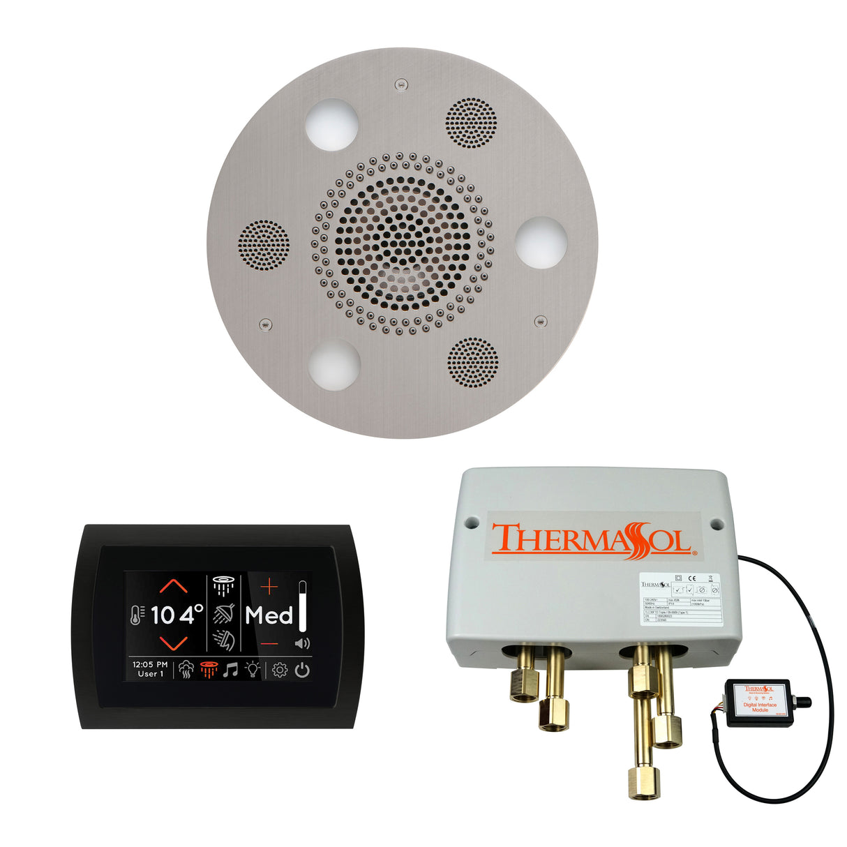 ThermaSol SignaTouch Control, Serenity Rainhead, and Digital Shower Valve Package, Round