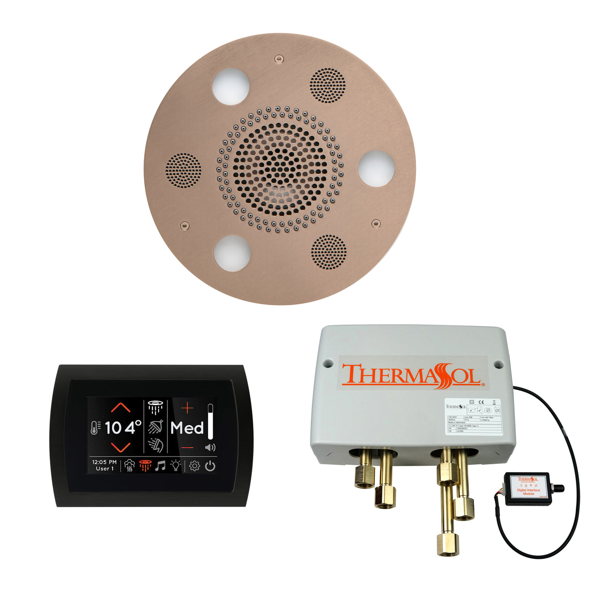 ThermaSol SignaTouch Control, Serenity Rainhead, and Digital Shower Valve Package, Round