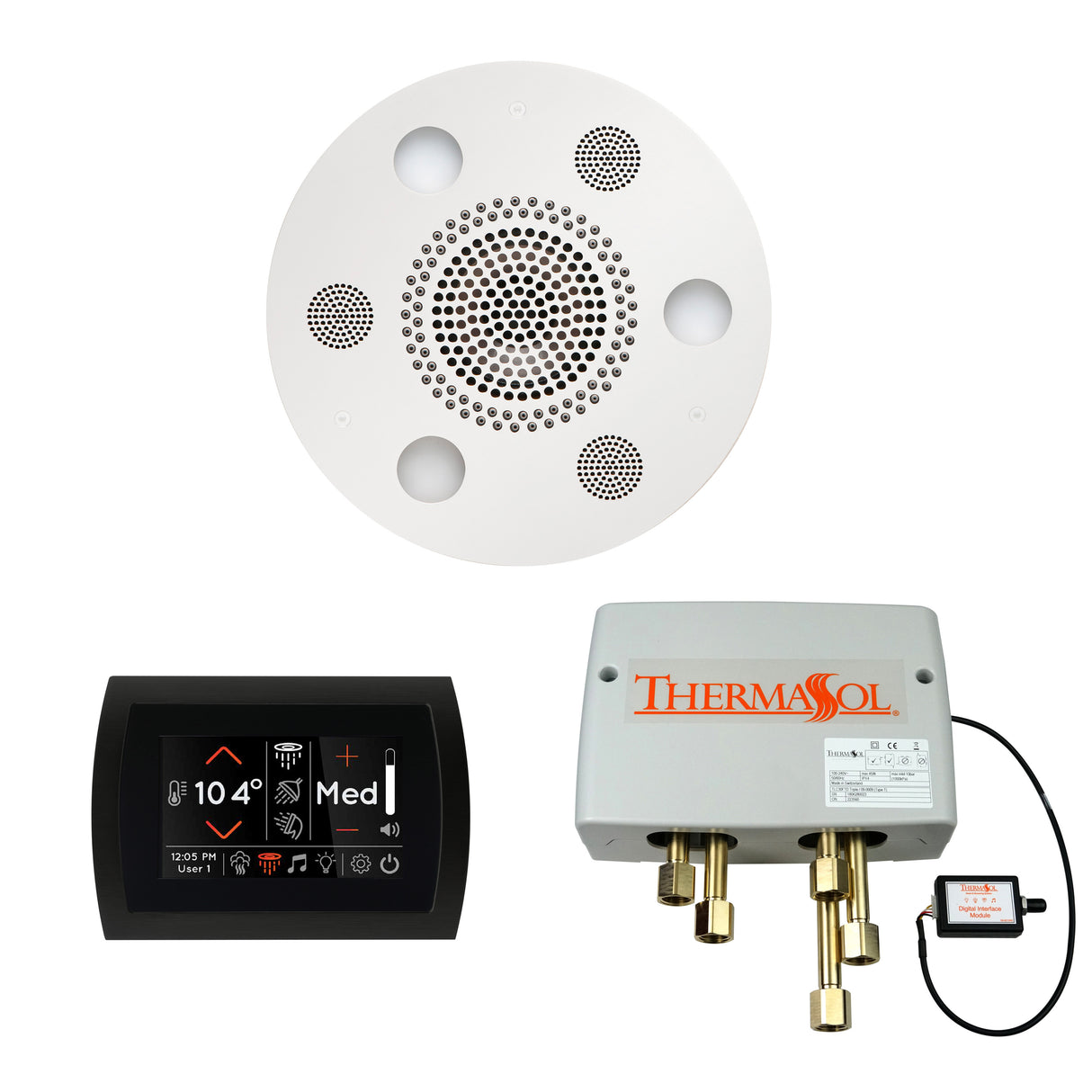 ThermaSol SignaTouch Control, Serenity Rainhead, and Digital Shower Valve Package, Round