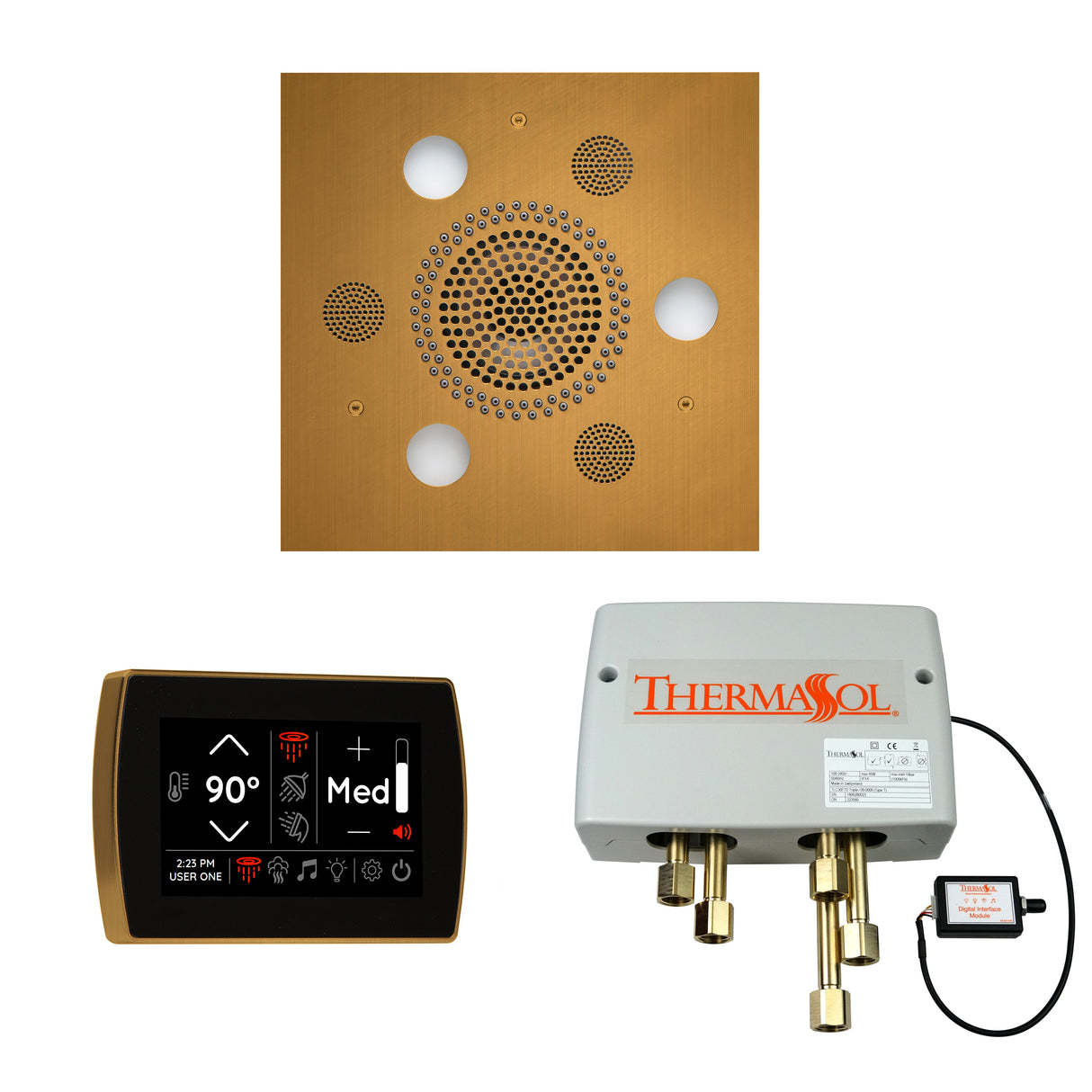 ThermaSol SignaTouch Control, Serenity Rainhead, and Digital Shower Valve Package, Square