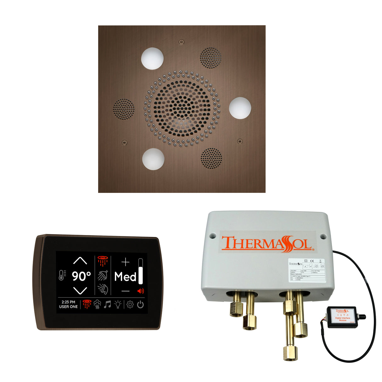 ThermaSol SignaTouch Control, Serenity Rainhead, and Digital Shower Valve Package, Square