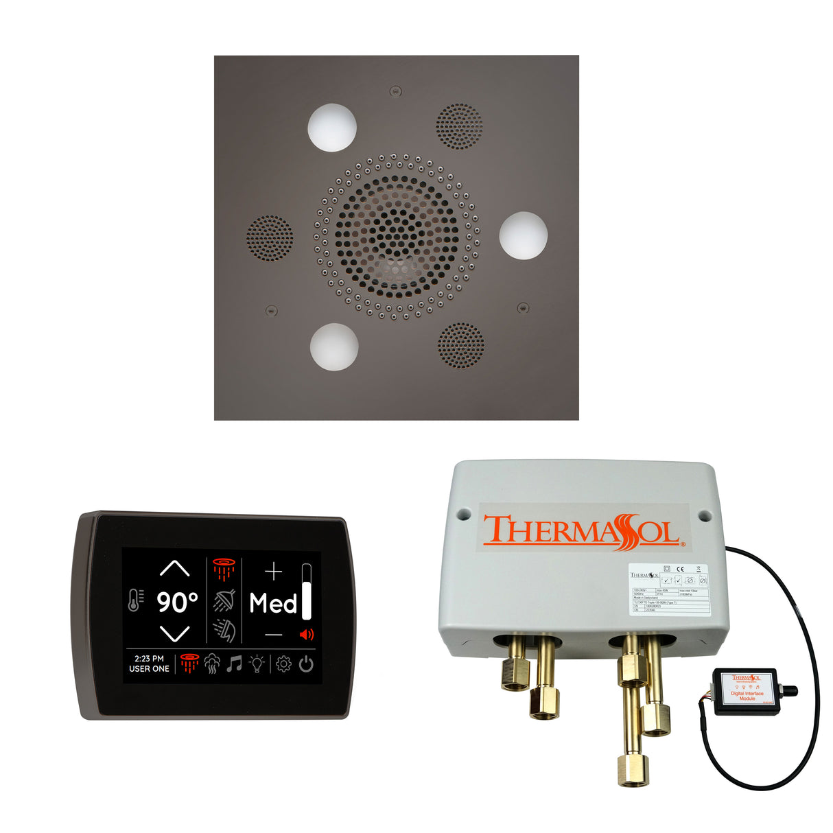 ThermaSol SignaTouch Control, Serenity Rainhead, and Digital Shower Valve Package, Square