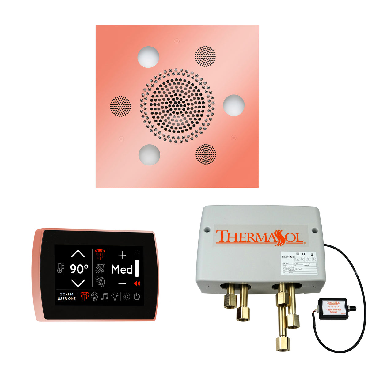 ThermaSol SignaTouch Control, Serenity Rainhead, and Digital Shower Valve Package, Square