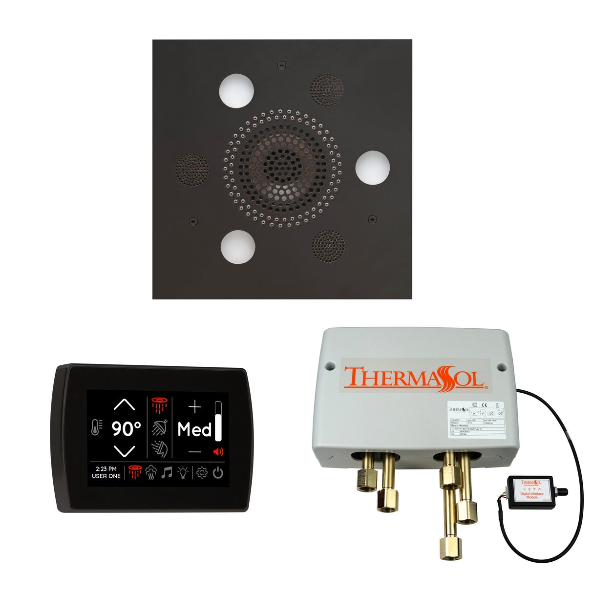 ThermaSol SignaTouch Control, Serenity Rainhead, and Digital Shower Valve Package, Square