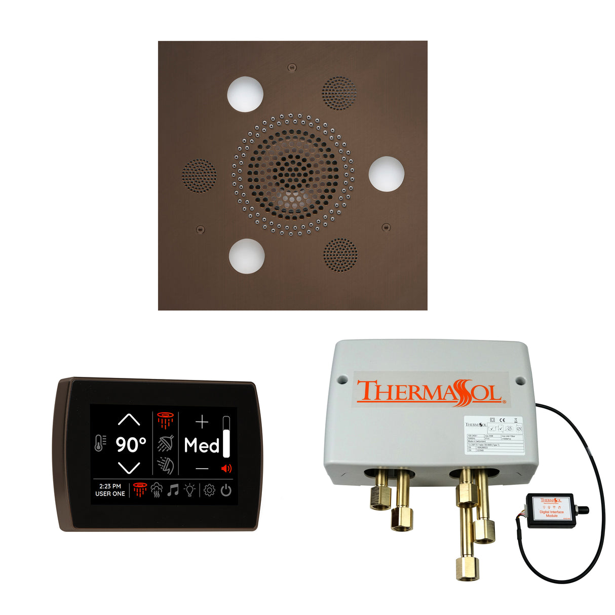 ThermaSol SignaTouch Control, Serenity Rainhead, and Digital Shower Valve Package, Square