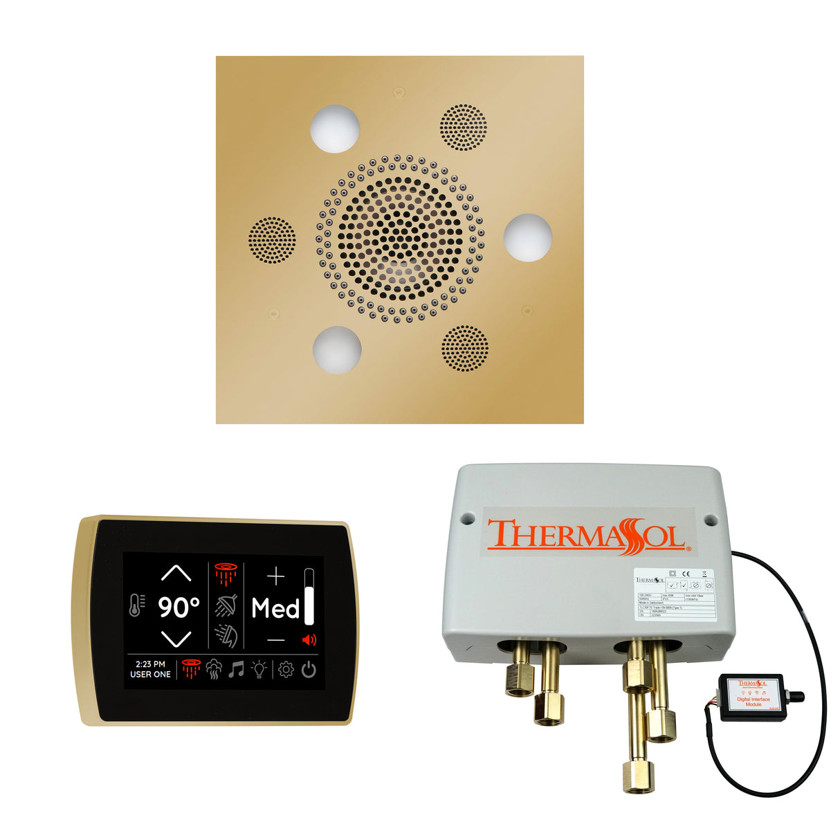 ThermaSol SignaTouch Control, Serenity Rainhead, and Digital Shower Valve Package, Square