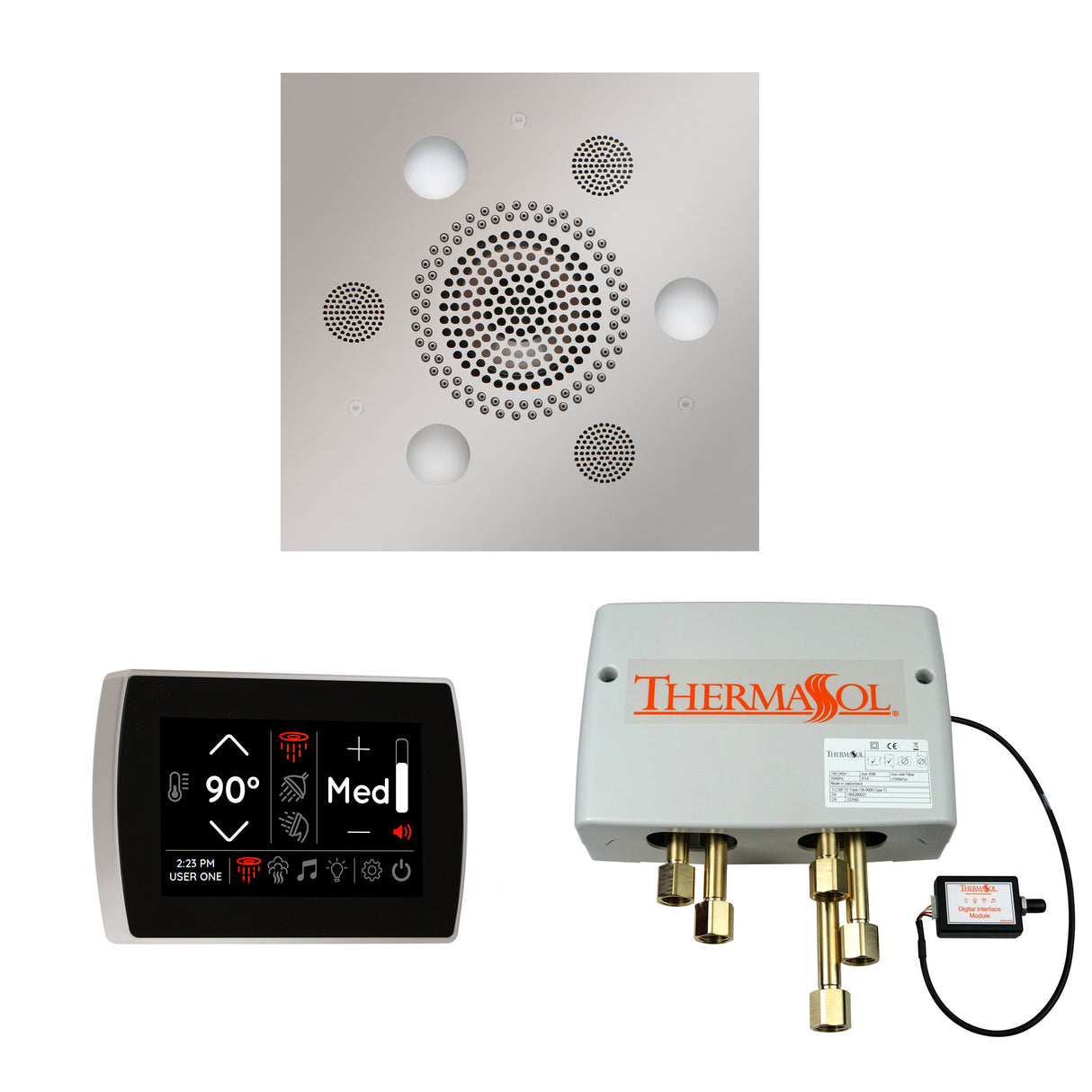 ThermaSol SignaTouch Control, Serenity Rainhead, and Digital Shower Valve Package, Square