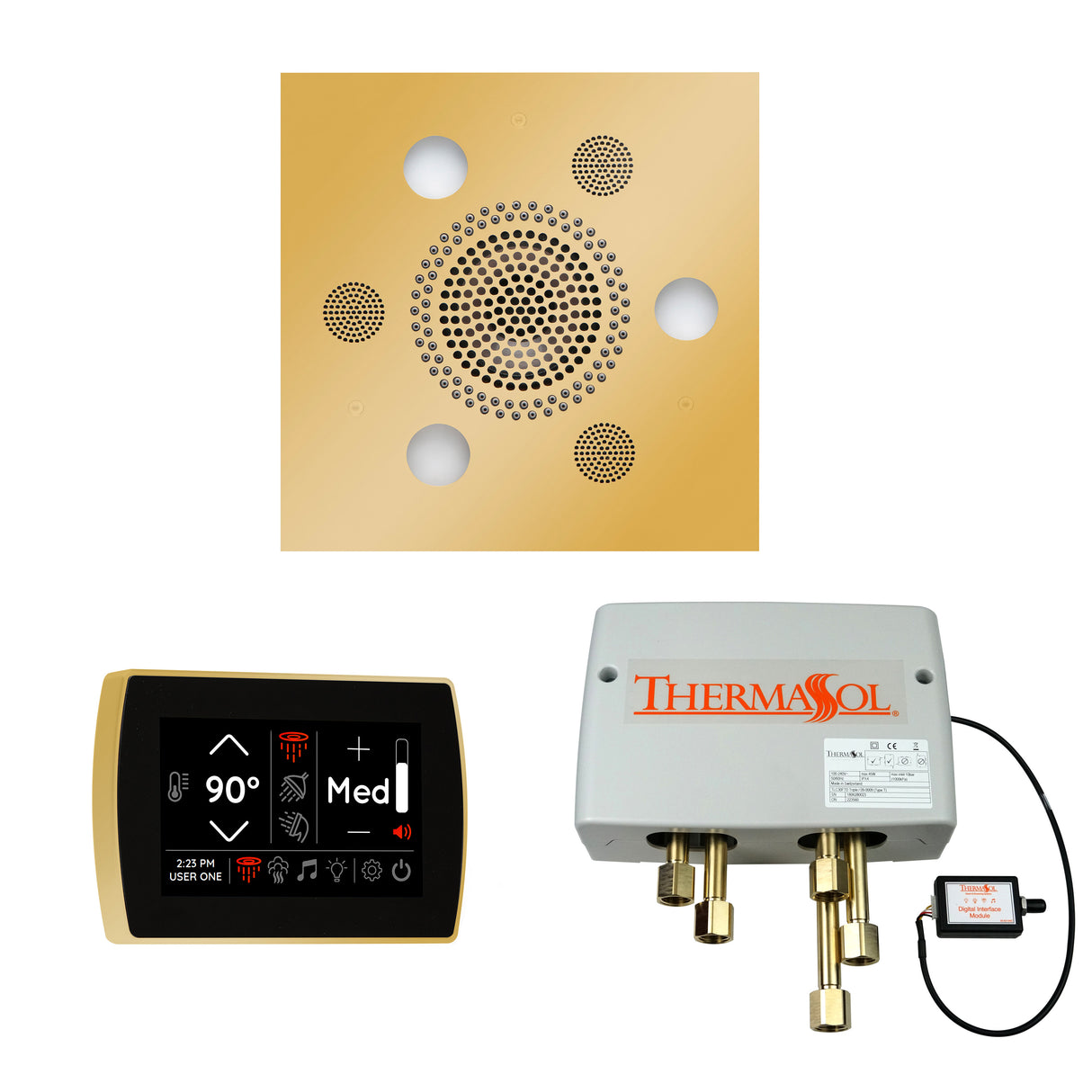 ThermaSol SignaTouch Control, Serenity Rainhead, and Digital Shower Valve Package, Square