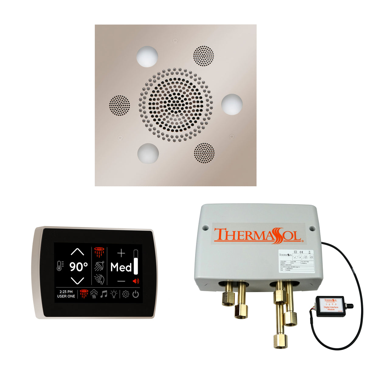 ThermaSol SignaTouch Control, Serenity Rainhead, and Digital Shower Valve Package, Square