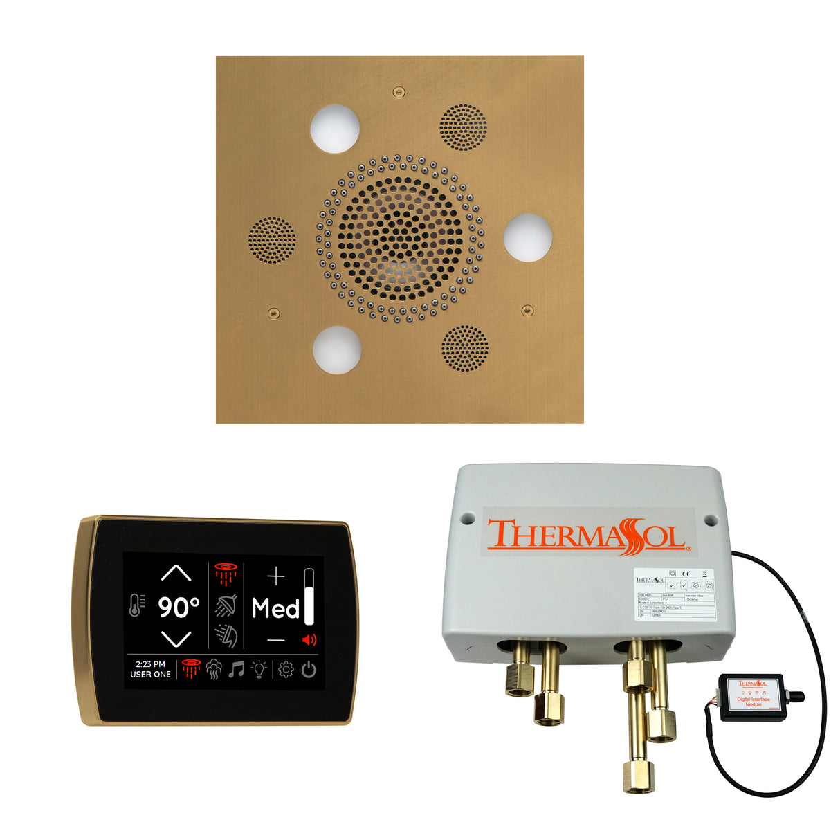 ThermaSol SignaTouch Control, Serenity Rainhead, and Digital Shower Valve Package, Square