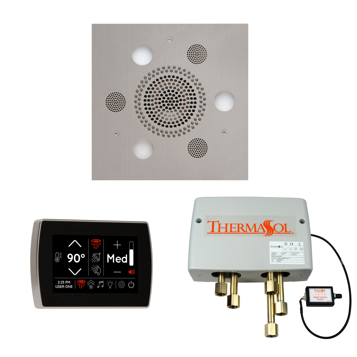 ThermaSol SignaTouch Control, Serenity Rainhead, and Digital Shower Valve Package, Square