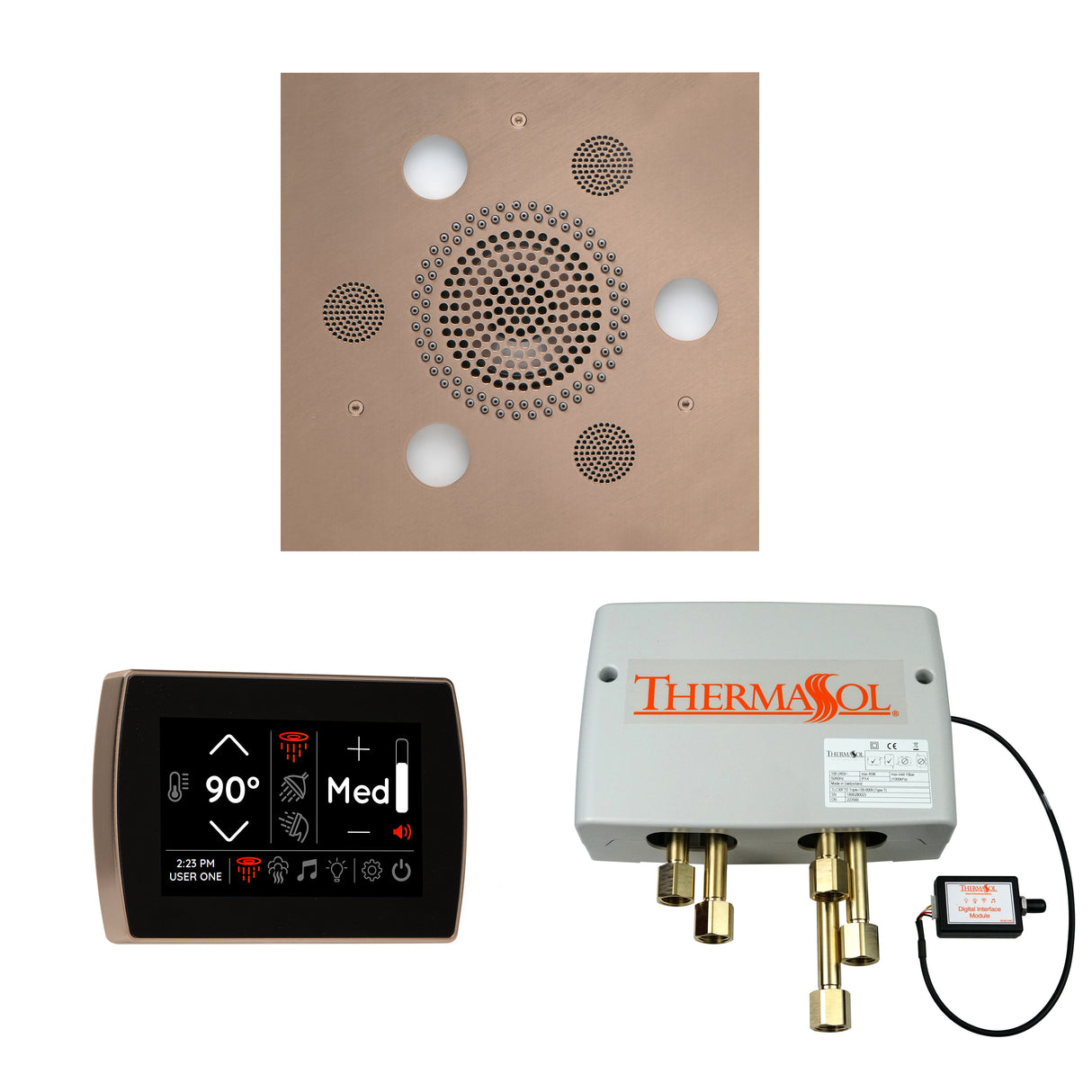 ThermaSol SignaTouch Control, Serenity Rainhead, and Digital Shower Valve Package, Square