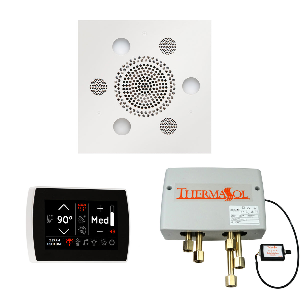 ThermaSol SignaTouch Control, Serenity Rainhead, and Digital Shower Valve Package, Square