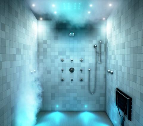 ThermaSol HydroVive 14" Light, Sound, and Rain Shower System, Square