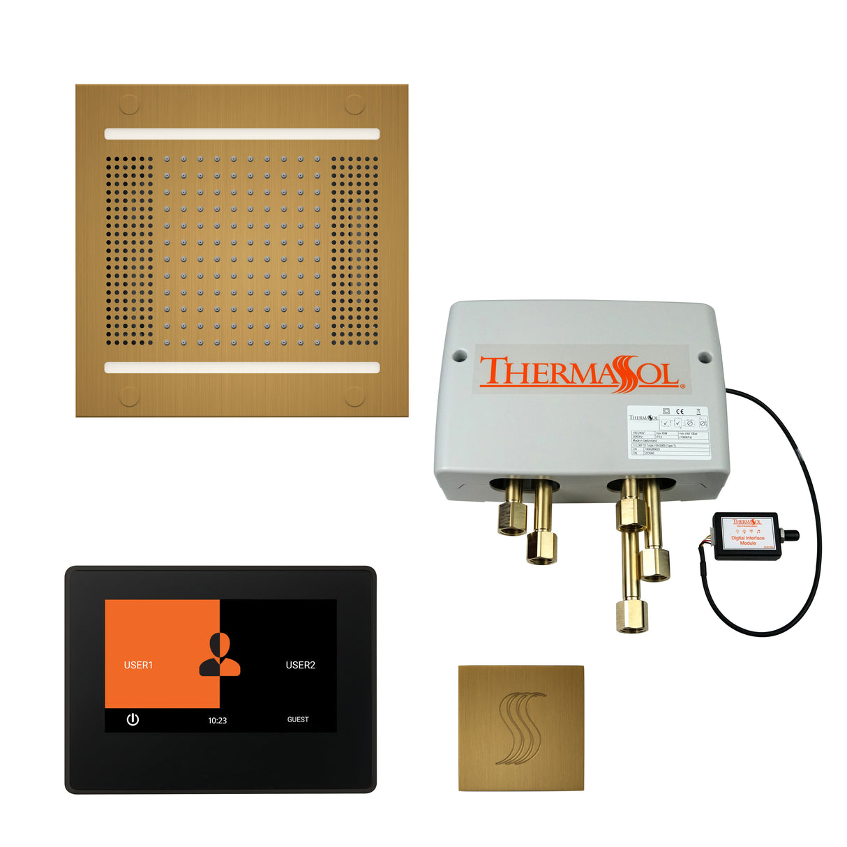 ThermaSol ThermaTouch 7" Control HydroVive 14" Rainhead Total Steam Shower Package
