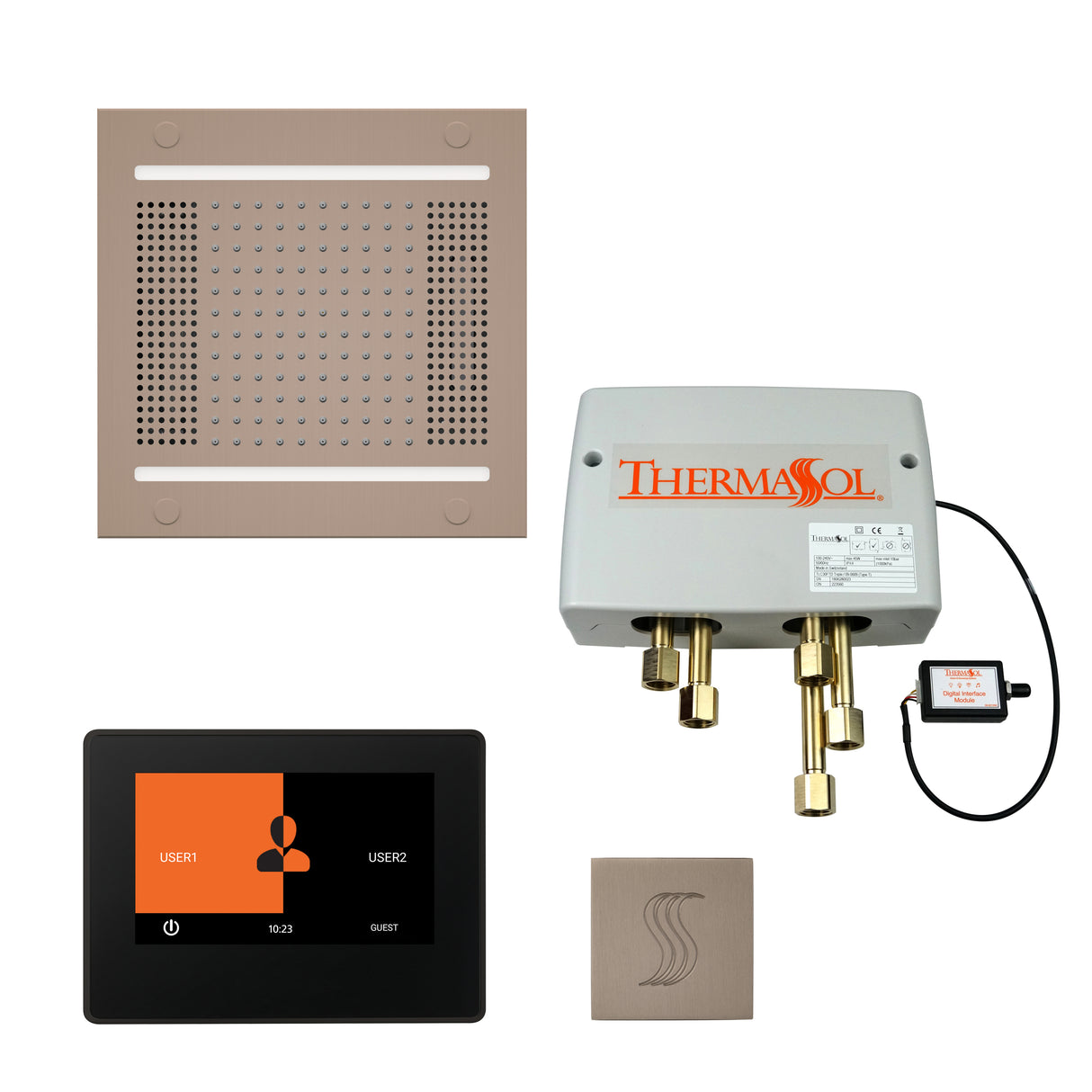 ThermaSol ThermaTouch 7" Control HydroVive 14" Rainhead Total Steam Shower Package