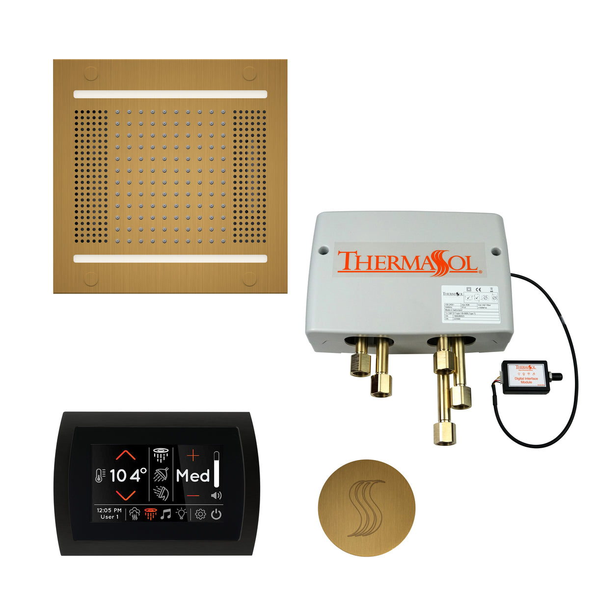 ThermaSol SignaTouch 5" Control HydroVive 14"in Rainhead Total Steam Shower Package, Square