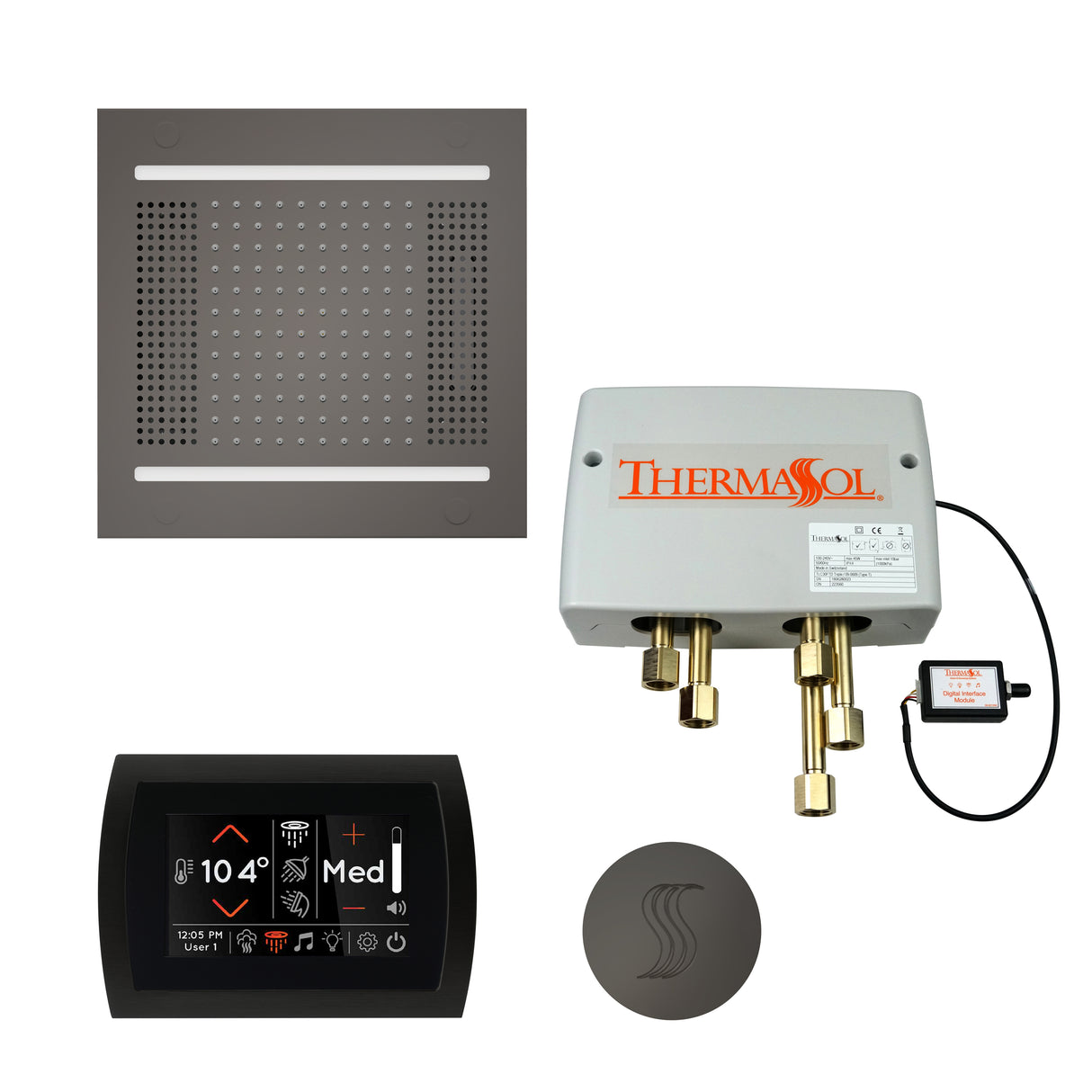 ThermaSol SignaTouch 5" Control HydroVive 14"in Rainhead Total Steam Shower Package, Square