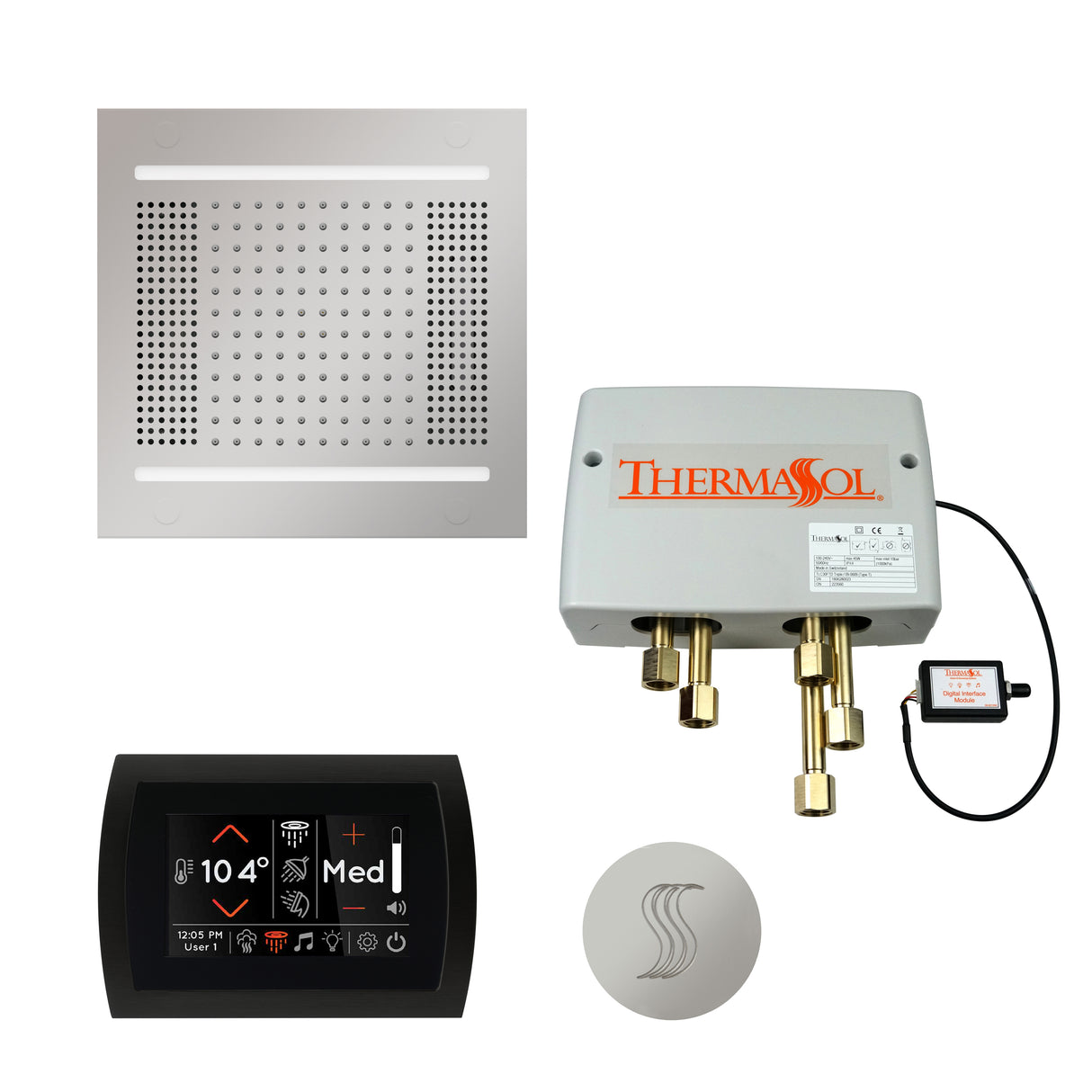 ThermaSol SignaTouch 5" Control HydroVive 14"in Rainhead Total Steam Shower Package, Square
