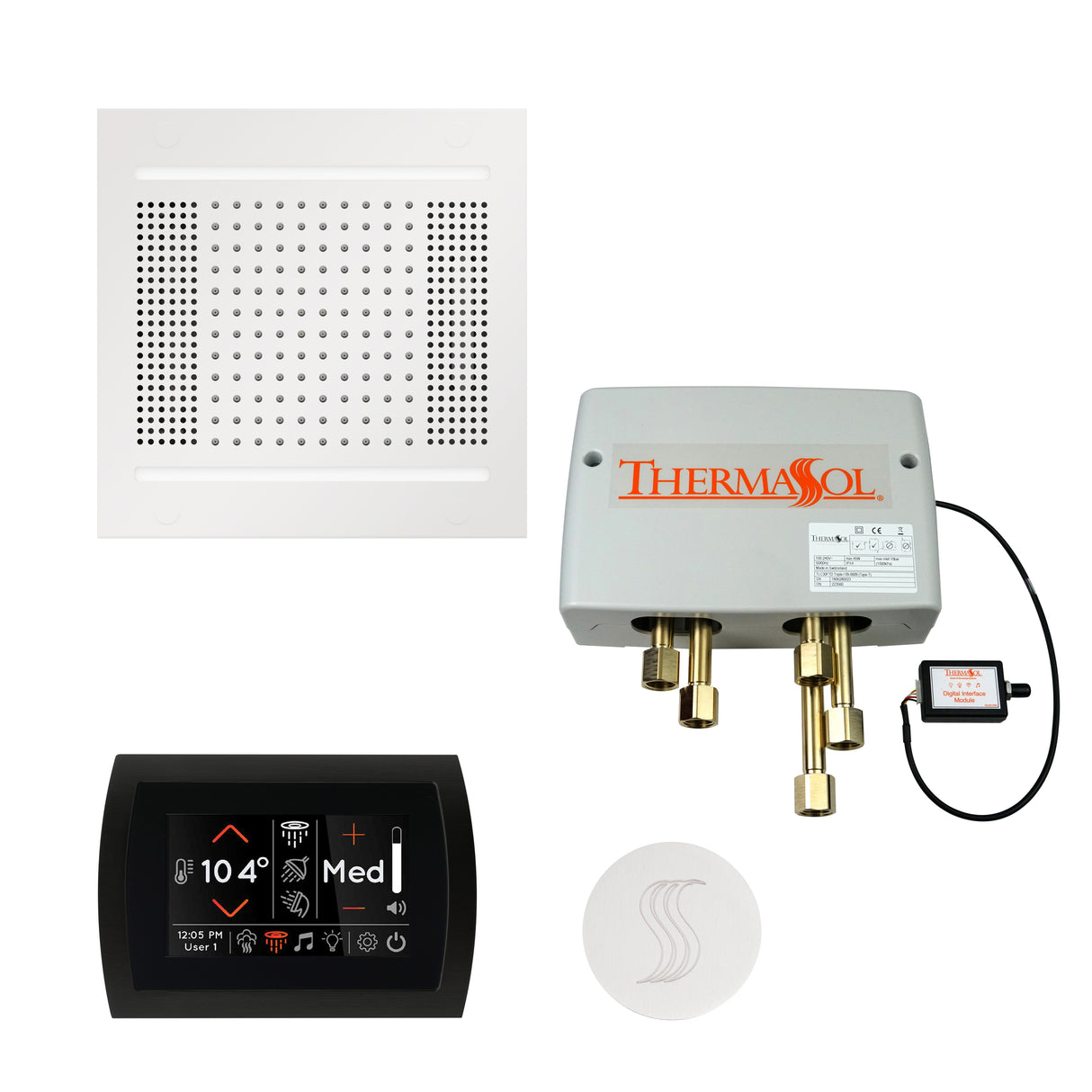 ThermaSol SignaTouch 5" Control HydroVive 14"in Rainhead Total Steam Shower Package, Square