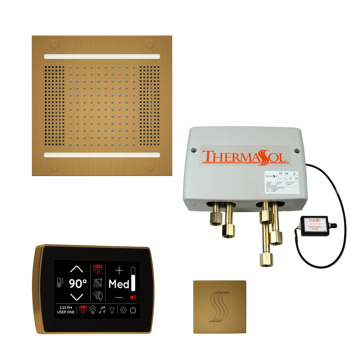 ThermaSol SignaTouch 5" Control HydroVive 14"in Rainhead Total Steam Shower Package