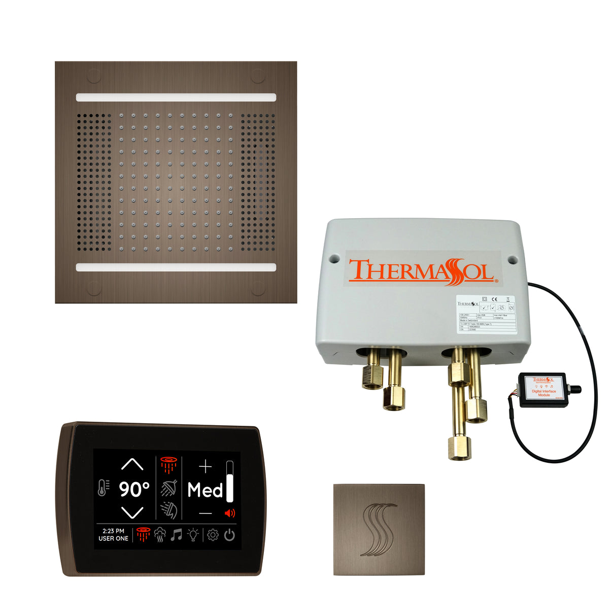 ThermaSol SignaTouch 5" Control HydroVive 14"in Rainhead Total Steam Shower Package