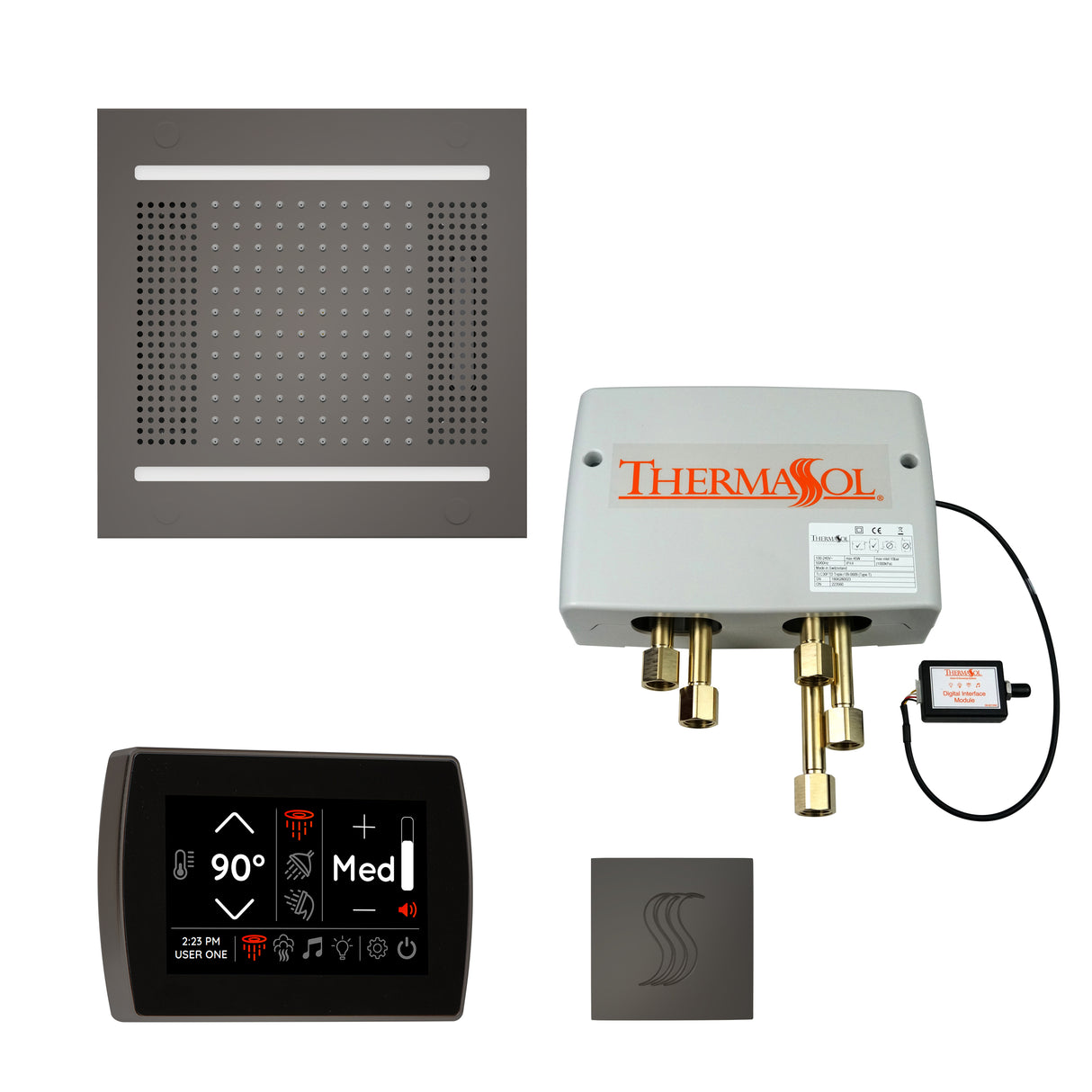 ThermaSol SignaTouch 5" Control HydroVive 14"in Rainhead Total Steam Shower Package