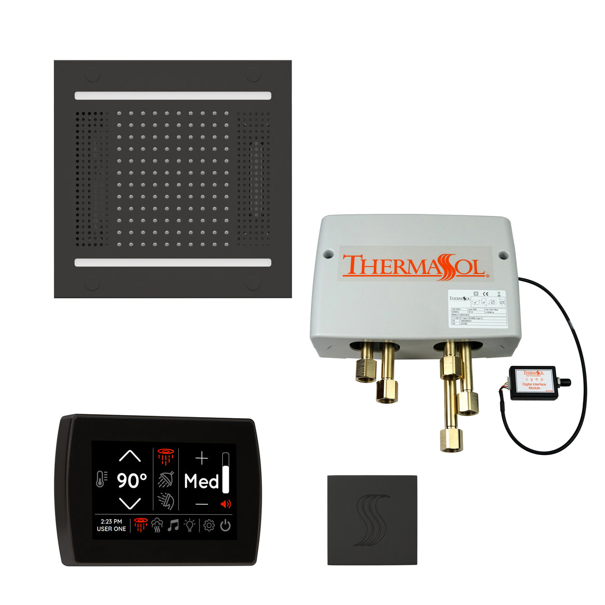 ThermaSol SignaTouch 5" Control HydroVive 14"in Rainhead Total Steam Shower Package