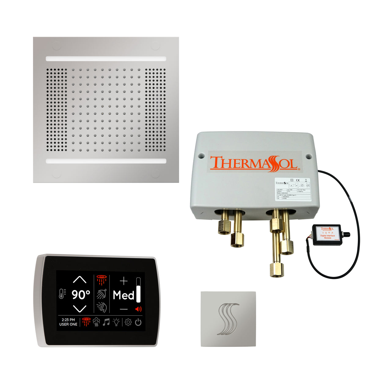 ThermaSol SignaTouch 5" Control HydroVive 14"in Rainhead Total Steam Shower Package