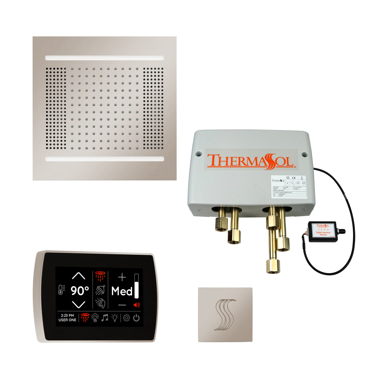 ThermaSol SignaTouch 5" Control HydroVive 14"in Rainhead Total Steam Shower Package