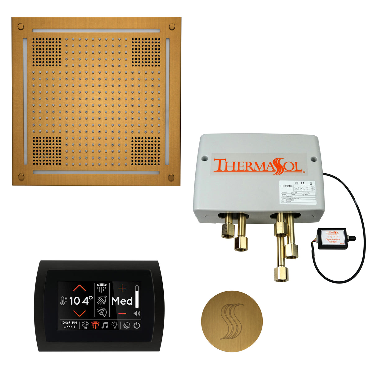 ThermaSol SignaTouch 5" Flushmount Control HydroVive 18"in Rainhead Total Steam Shower Package