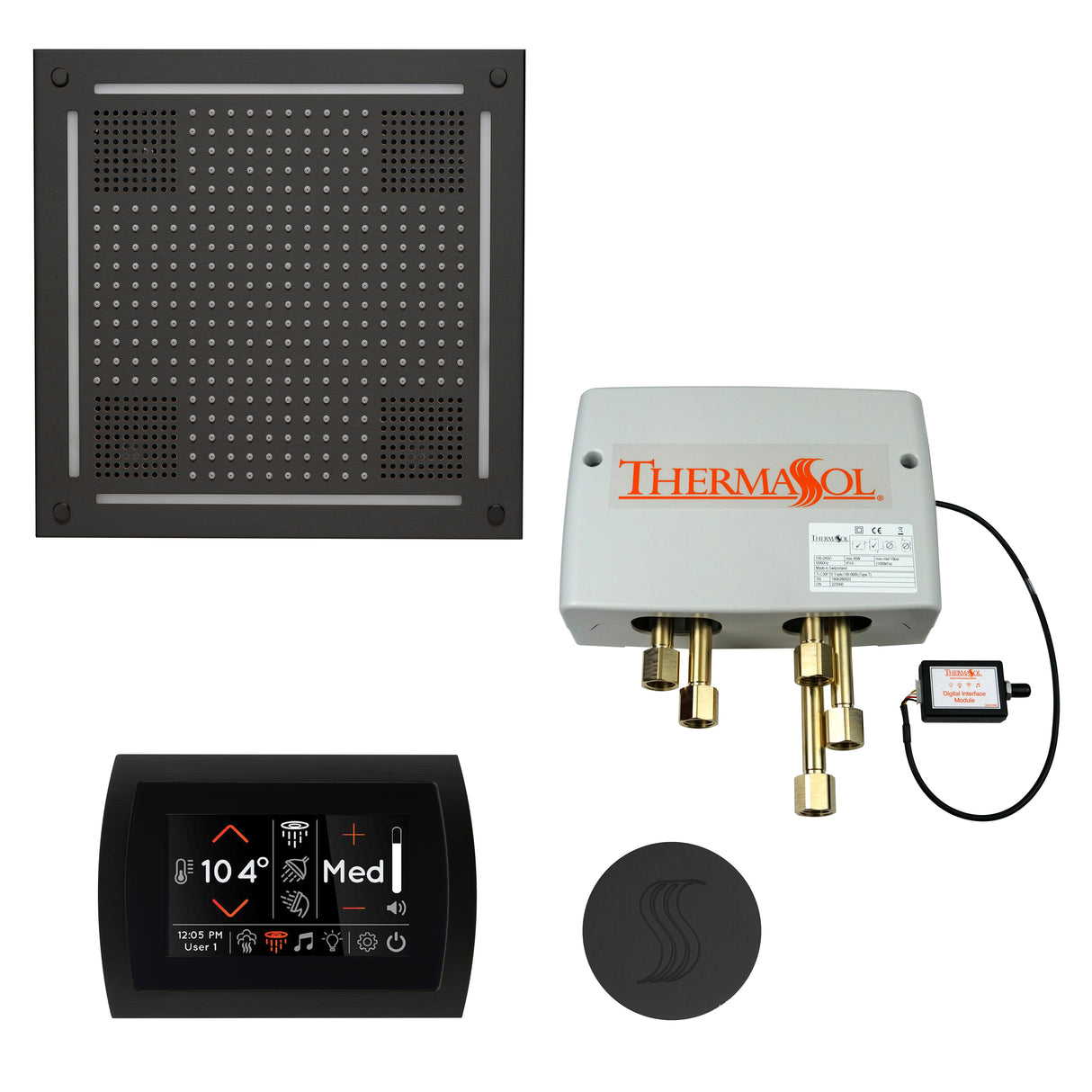 ThermaSol SignaTouch 5" Flushmount Control HydroVive 18"in Rainhead Total Steam Shower Package