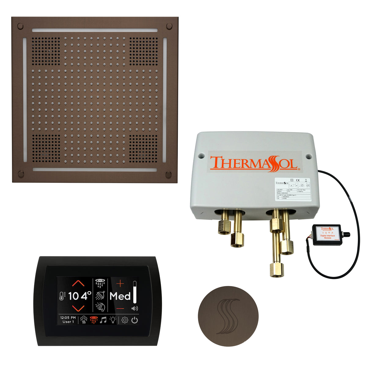 ThermaSol SignaTouch 5" Flushmount Control HydroVive 18"in Rainhead Total Steam Shower Package