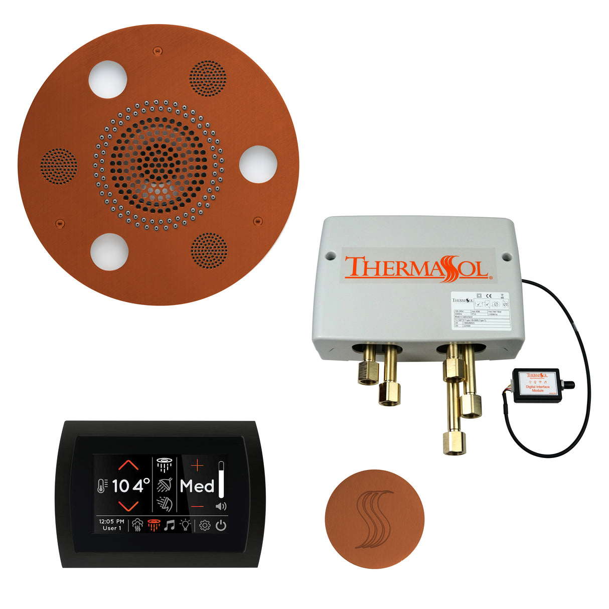 ThermaSol SignaTouch 5" Control with Round Serenity Rainhead Total Steam Shower Package