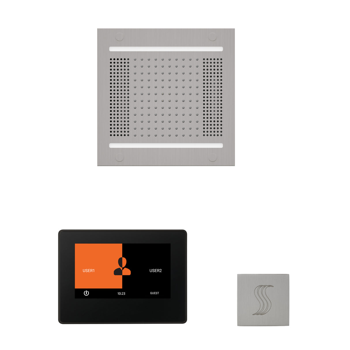 ThermaSol ThermaTouch 7" Steam Control, HydroVive 14" Square, and SteamVection Shower Package